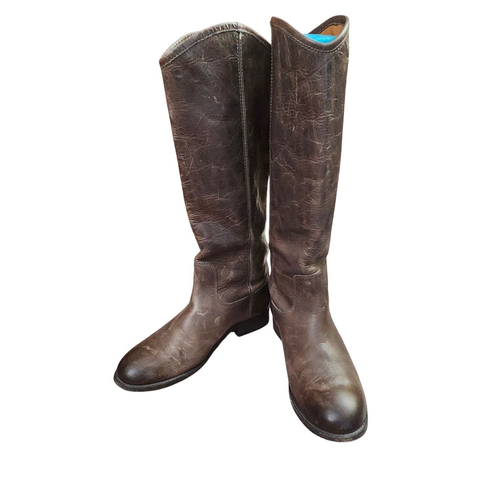 Frye Melissa Button Taupe‎ Leather Tall Riding Boots Womens 6B